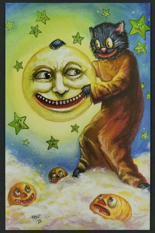 Matthew KIRSCHT Halloween PLACING THE MOON SHIVERBONES Signed Ltd Postcard S6