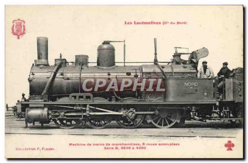 Postcard Old Train Locomotive North Co. freight train Machine
