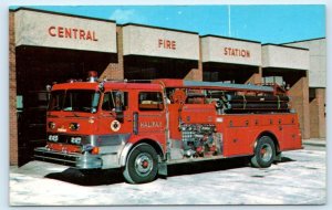 HALIFAX, Nova Scotia Canada ~ FIRE ENGINE at CENTRAL STATION  c1970s Postcard