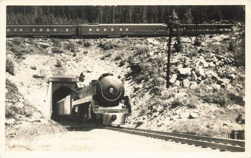 Banff Canada Canadian Pacific Line Dual Trains Tunnel Real Photo Postcard