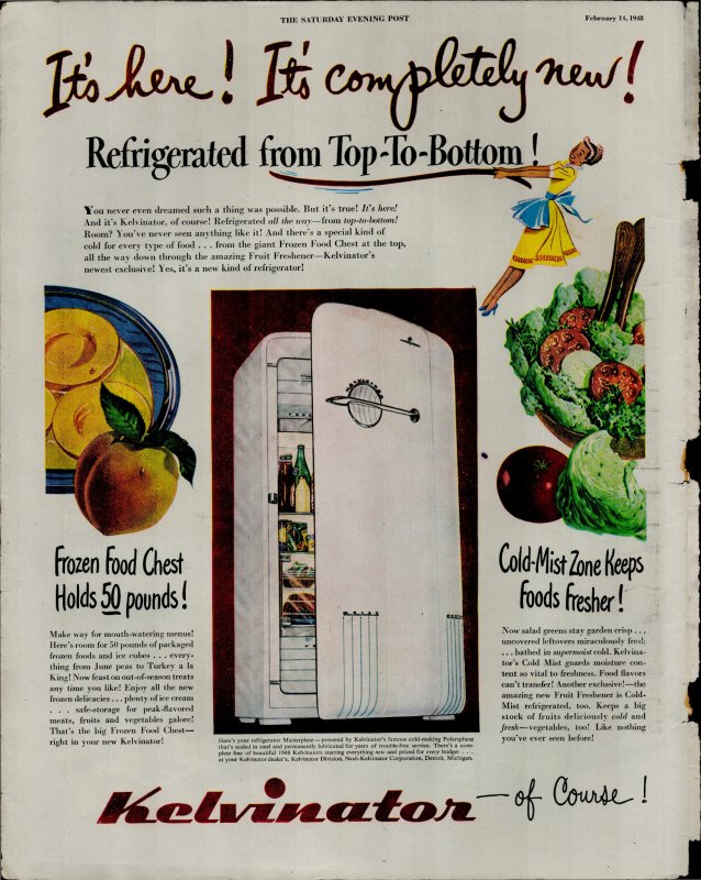 1948 Kelvinator Refrigerator Its Here Its Completly New! Vintage Print Ad 3752