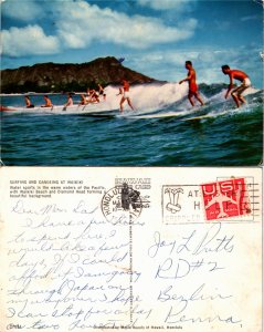 Surfing and Canoeing At Waikiki, Hawaii (26121