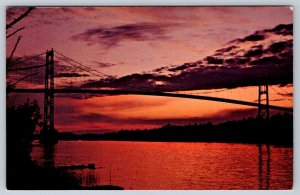 Sunset On Thousand Islands Ivy Lea Bridge, Ontario Canada, Vintage Postcard