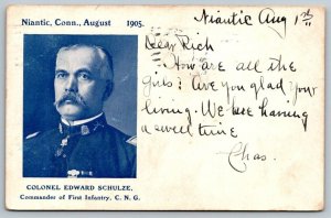 1905  US Army Colonel Edward Schulze First Infantry  Niantic Conn.  Postcard