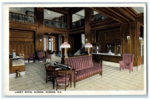 1919 View of Lobby Hotel Aurora Aurora Illinois IL Antique Posted Postcard