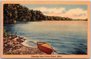 Greetings From Harbor Beach Michigan Boat Lake Forest Postcard