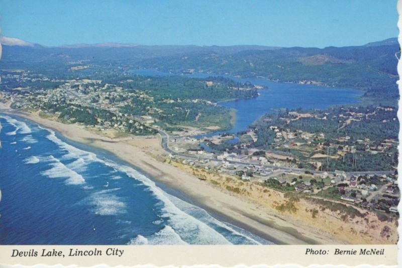 Devils Lake Lincoln City OR Oregon Coast Aerial View D River c1978 Postcard D18