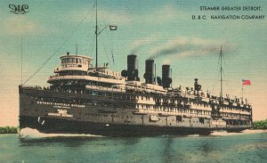 Vintage Postcard 1930's Steamer Greater Detroit D. & C. Navigation Co. Transpo.