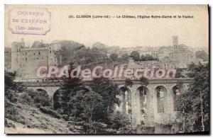 Postcard The Old Clisson Inf Le Chateau Notre Dame church and the Viaduct