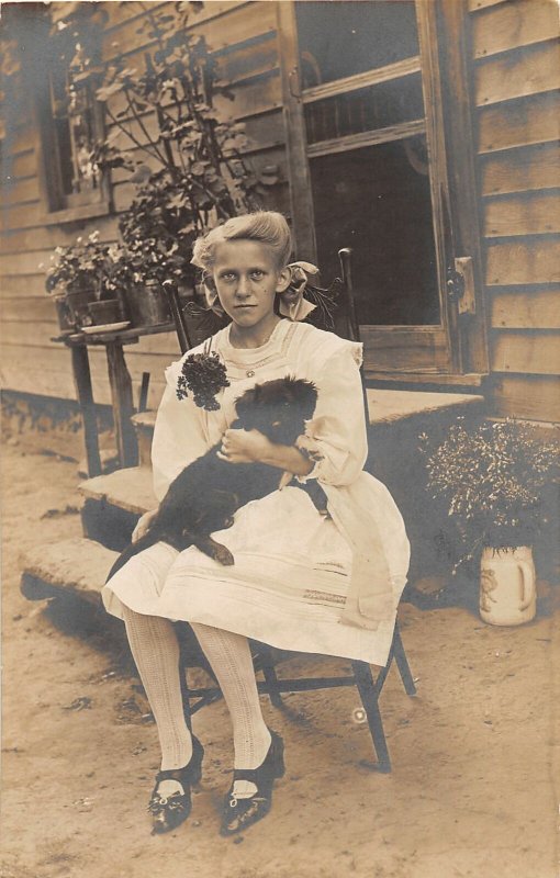 G53/ Interesting RPPC Postcard c1910 Cute Girl Pet Dog 17