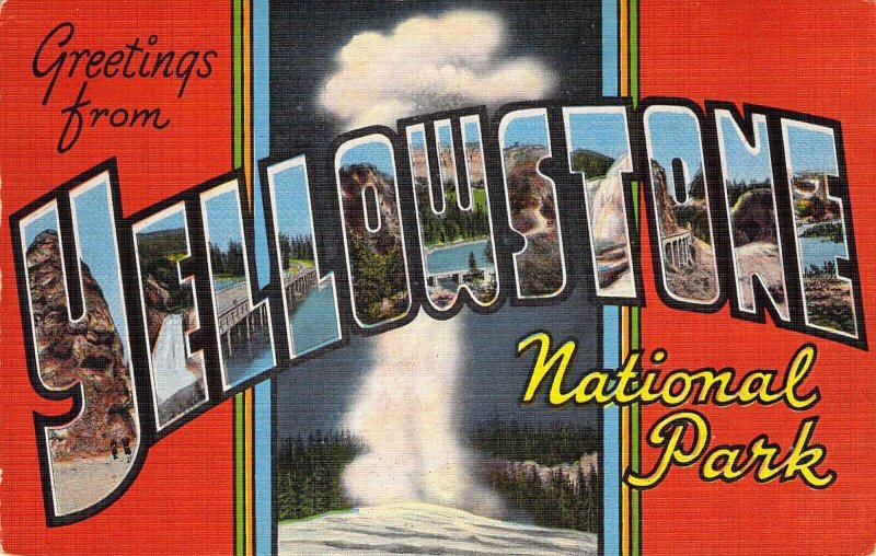 Beautiful Linen Large Letter, Yellowstone National Park, WY, Old Postcard 