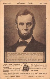 ABRAHAM LINCOLN PRUDENTIAL INSURANCE ADVERTISING PATRIOTIC DPO POSTCARD 1910 125