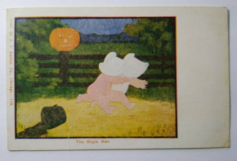 Halloween Postcard J I Austin Children The Bogie Man Original Undivided Antique