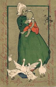 Mother and child with a group of geese - 02.87