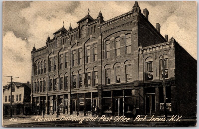 1907 Farnum Building And Post Office Port Jervis New York NY Posted Postcard