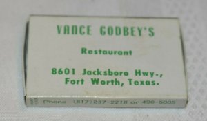 Vance Godbey's Restaurant Fort Worth Texas Matchbox