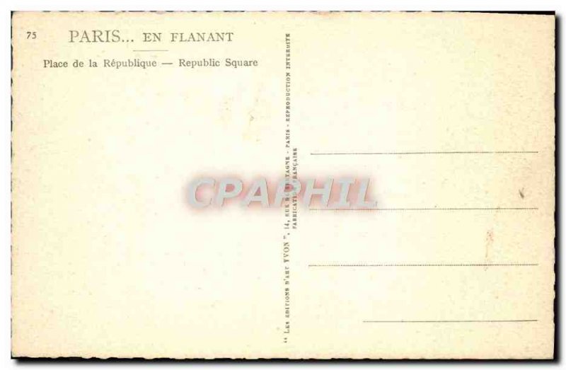 Old Postcard Paris Flanat In Place Of The Republic