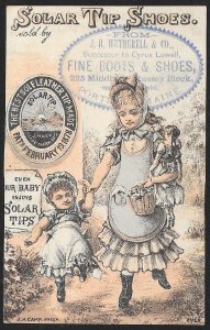 VICTORIAN TRADE CARD Solar Tip Shoes Girl Walking with Toddler