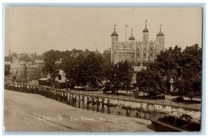 1923 The Tower On North Bank River Thames London England RPPC Photo Postcard 