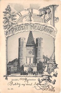 US17 Switzerland 1909 Happy New Year greetings card castle clocktower bern berna