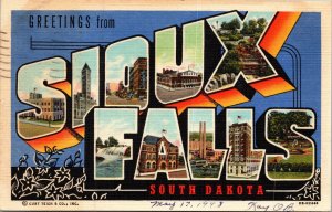 Greetings from South Dakota Postcard large letter Curteich 1946