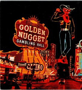Golden Nugget Gambling Hall Cowboy Night Scene Las Vegas C1960s Vintage Postcard