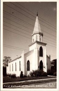 Real Photo Postcard First Methodist Church in Savannah, Tennessee