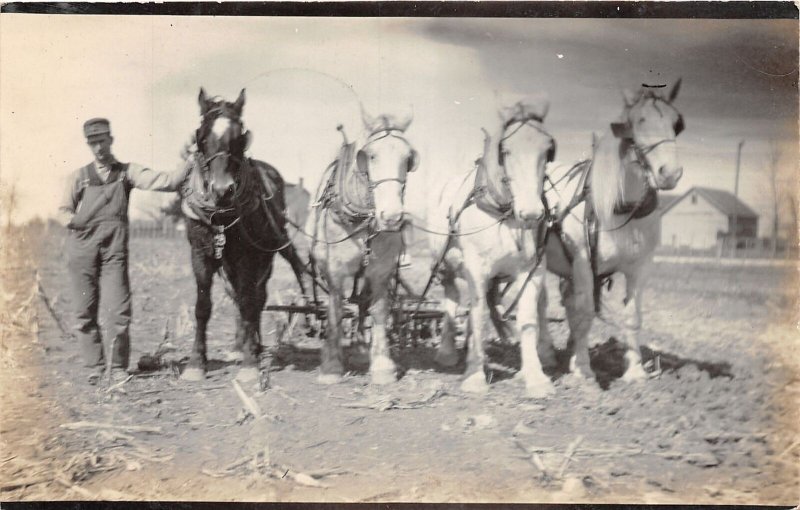 J29/ Edison Ohio RPPC Postcard c1910 Plowing Farmer Scene Horses  34