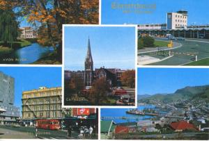 Christchurch NZ Lyttelton Harbour Avon Airport Cathedral Multiview Postcard D22