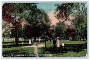 Kansas City Missouri MO Postcard Scene In Budd Park Trees 1912 Antique Lamppost