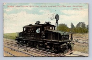 DETROIT MICHIGAN CENTRAL RAILROAD ELECTRIC TRAIN NEW YORK 390 STAMP POSTCARD '11