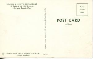 Boynton Beach Florida FL - Lucille & Otley's Restaurant - Ad Postcard - 462