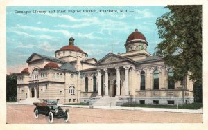 Vintage Postcard 1925 Carnegie Library Baptist Church Charlotte North Carolina