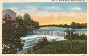 Vintage Postcard 1947 The Old Mill Dam Water Racine Wisconsin 1 Cent