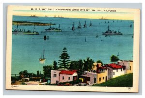 Vintage 1940's Military Postcard US Navy Fleet of Destroyers San Diego CA