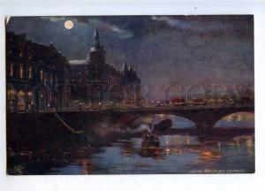 206423 FRANCE PARIS Change bridge MOONLIGHT Vintage TUCK PC