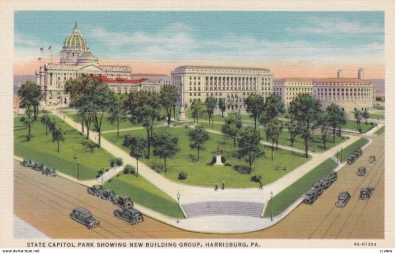 HARRISBURG, Pennsylvania , 1930-40s; State Capitol Park showing new building ...