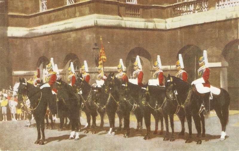 The Life Guards at the Changing pof the Guard Ceremony Vintage Salmon postcard