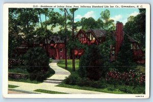 Greensboro North Carolina NC Postcard Residence Of Juian Price c1940's Vintage