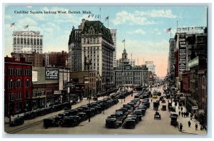 Cadillac Square Looking West Cars Gayety Theatre Detroit Michigan MI Postcard