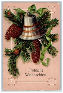 Christmas Postcard Ringing Bell Pinecone Embossed c1910's Posted Antique