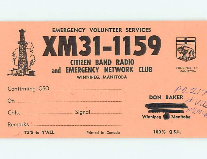 Comic - Qsl Ham Radio Card In Winnipeg Manitoba MB Canada t1651