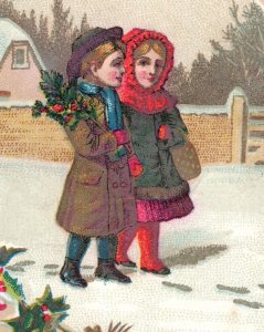 1880s Peck's Premium Perfumes & Camellia Powder Winter Scene Children P187