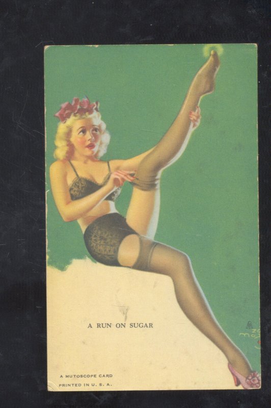 Vintage Mutoscope Card A Run On Sugar Beautiful Pinup Risque Girl Woman Topics Risque 