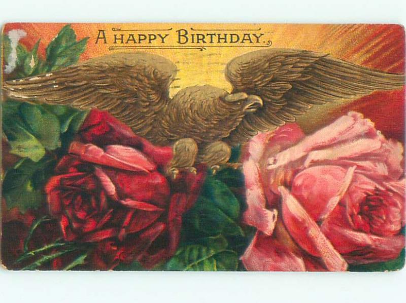 Pre-Linen Patriotic USA GOLDEN EAGLE WITH ROSE FLOWERS AC4096