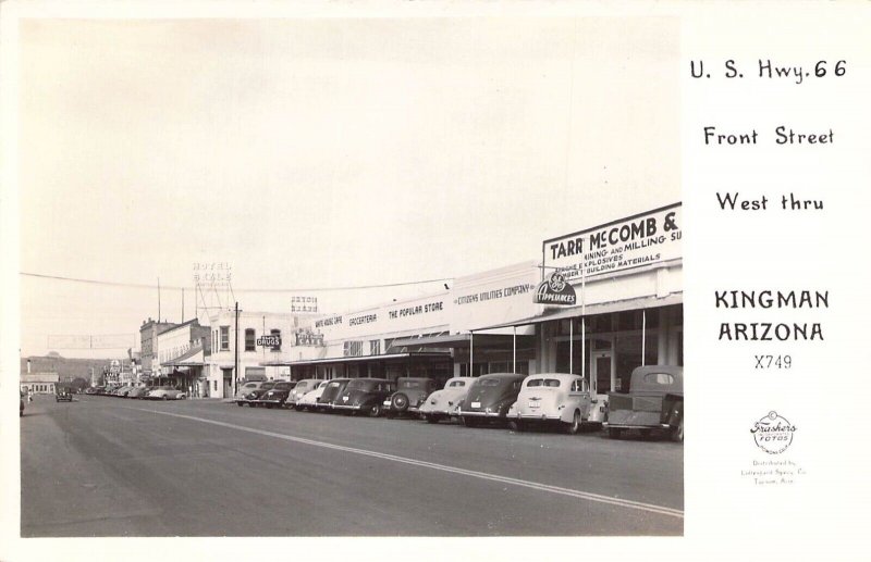 RPPC, Route 66, Front St, Kingman, AZ, Frashers Photo,   Old Postcard