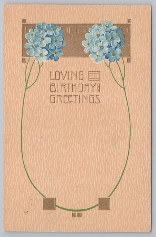 German~Series 6427~Loving Birthday Greetings~Blue Bonnets~Wood Bkgd~PM 1908 PC