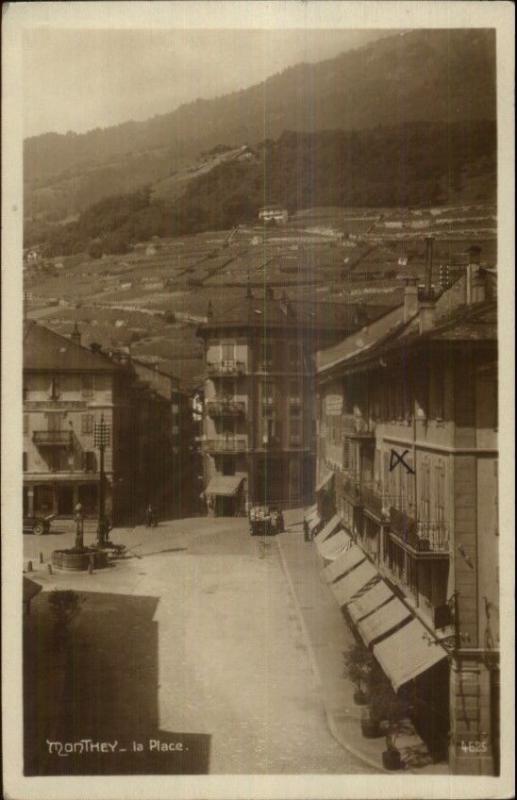 Monthey Switzerland La Place c1920 Real Photo Postcard