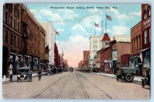 1910 Green Bay Wisconsin WI Postcard Washington Street Looking North Building