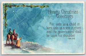 1925 Hearty Christmas Greetings Three Wise Men & New Star Posted Postcard